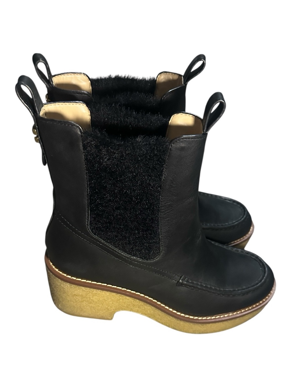 Coach Black Leather Platform Chelsea Boots Chunky Sole Statement Trendy Designer - Picture 8 of 16